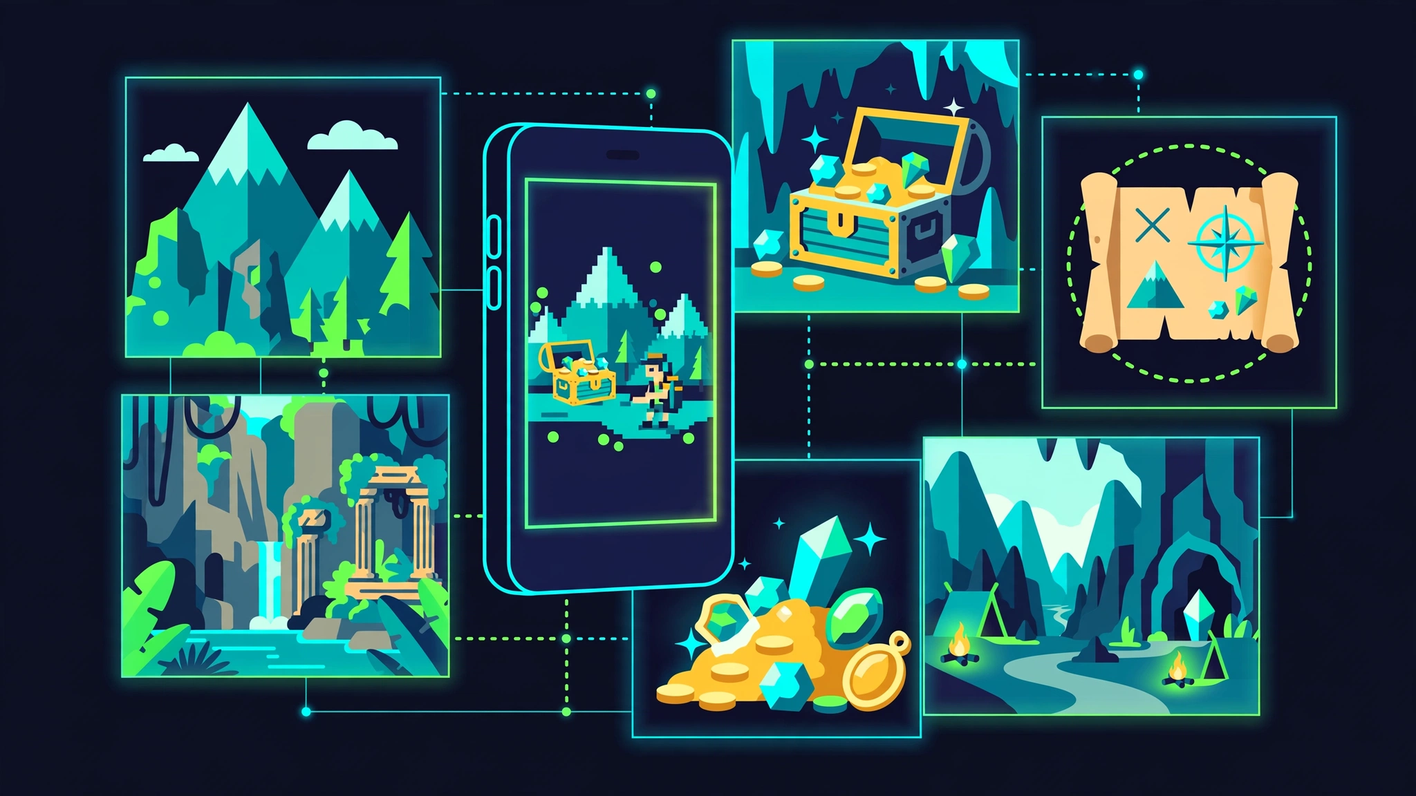 Android phone running Winlator with a classic PC game open and a game library visible behind it